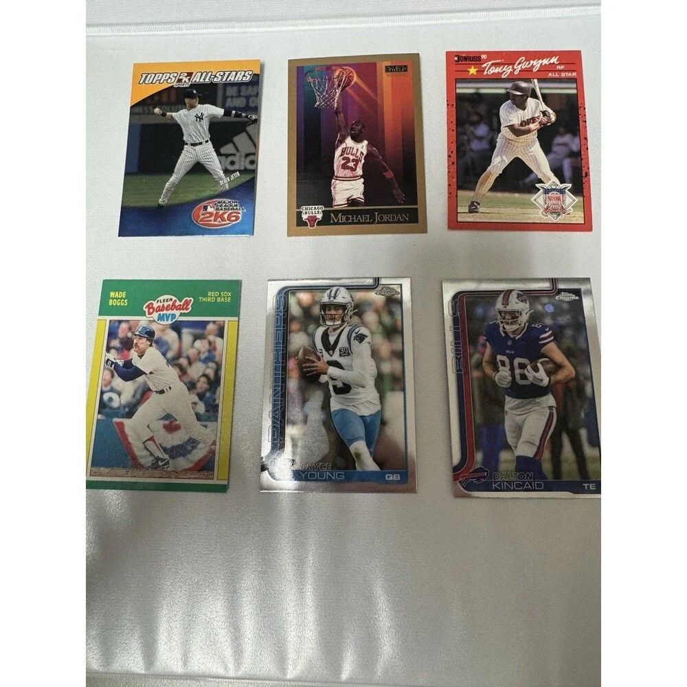 6 Card Bundle M. Jordan, D. Jeter, T. Gwynn, B. Young, W. Boggs, D. Kincaid